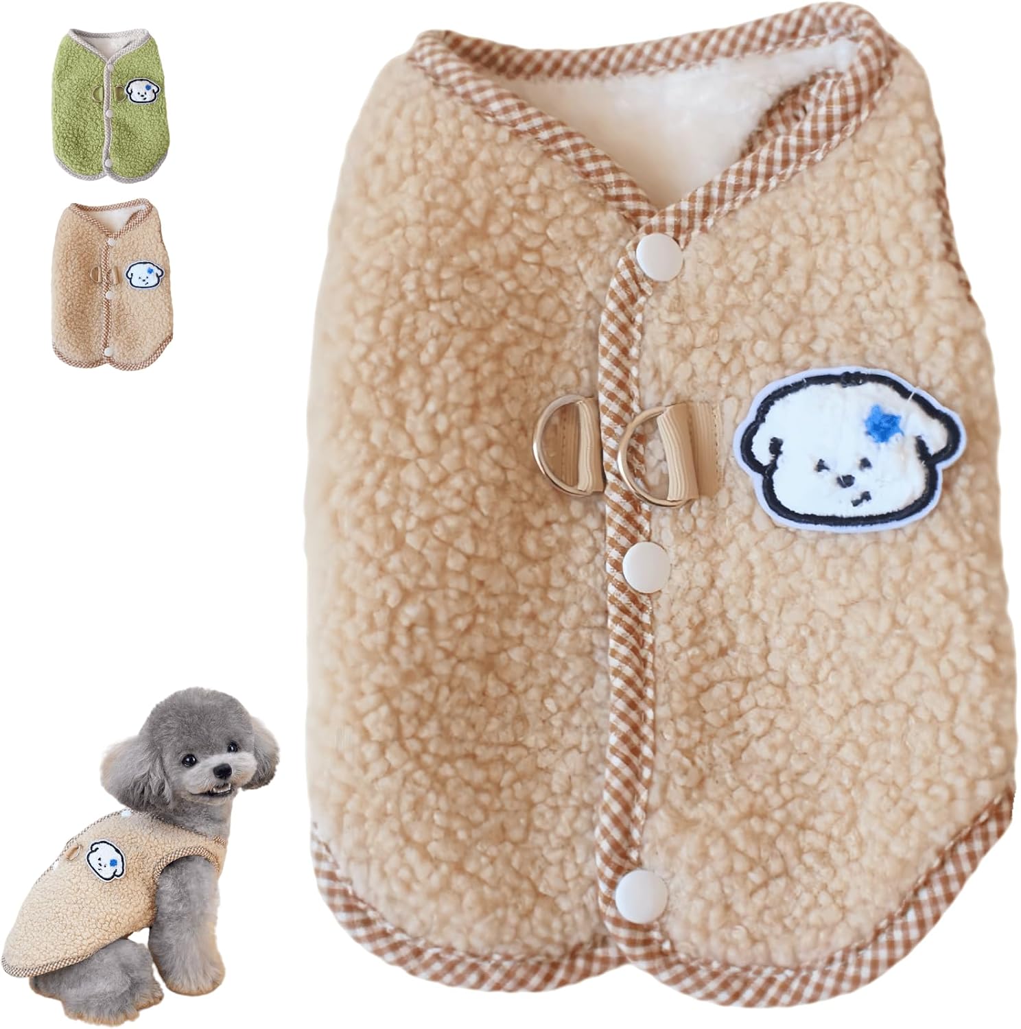 HKM-6941885 Cozy Coral Fleece Dog Vest with Leash Ring for Small Dogs and Indoor Cats