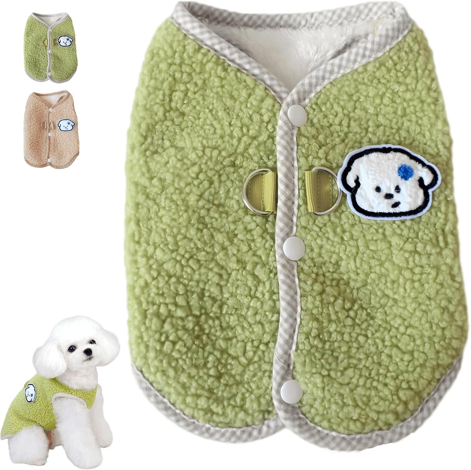 HKM-6941885 Cozy Coral Fleece Dog Vest with Leash Ring for Small Dogs and Indoor Cats
