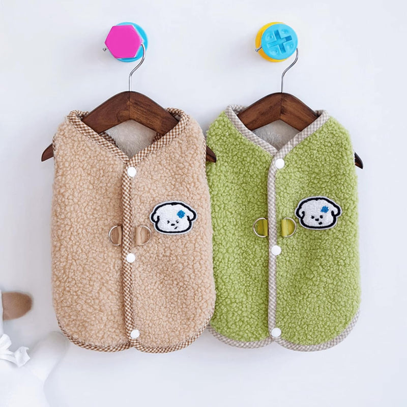 HKM-6941885 Cozy Coral Fleece Dog Vest with Leash Ring for Small Dogs and Indoor Cats