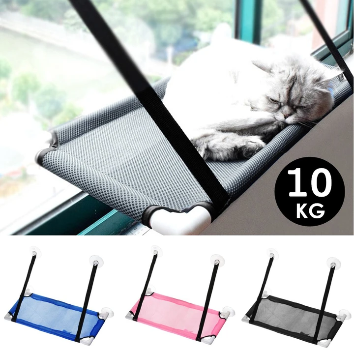 HKM-6943677 Cat Window Hammock - Sandwich Net Material, 60x34cm, Maximum Load 10 kg, Available in Blue, Pink, and Black Mesh