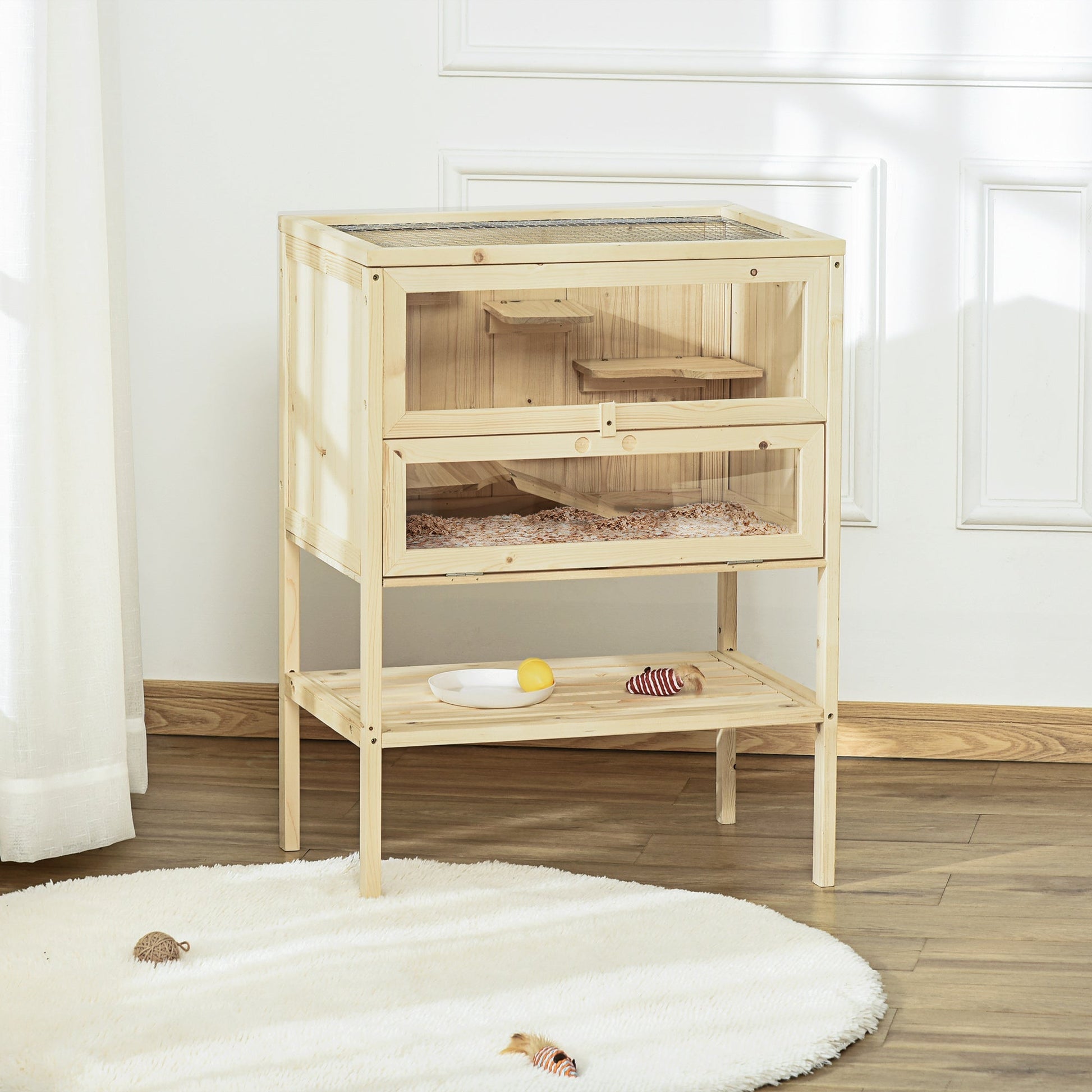 HKM-6945725 3-Tier Wooden Hamster Cage with Openable Top and Ventilated Roof for Small Animals