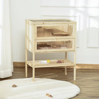 HKM-6945725 3-Tier Wooden Hamster Cage with Openable Top and Ventilated Roof for Small Animals