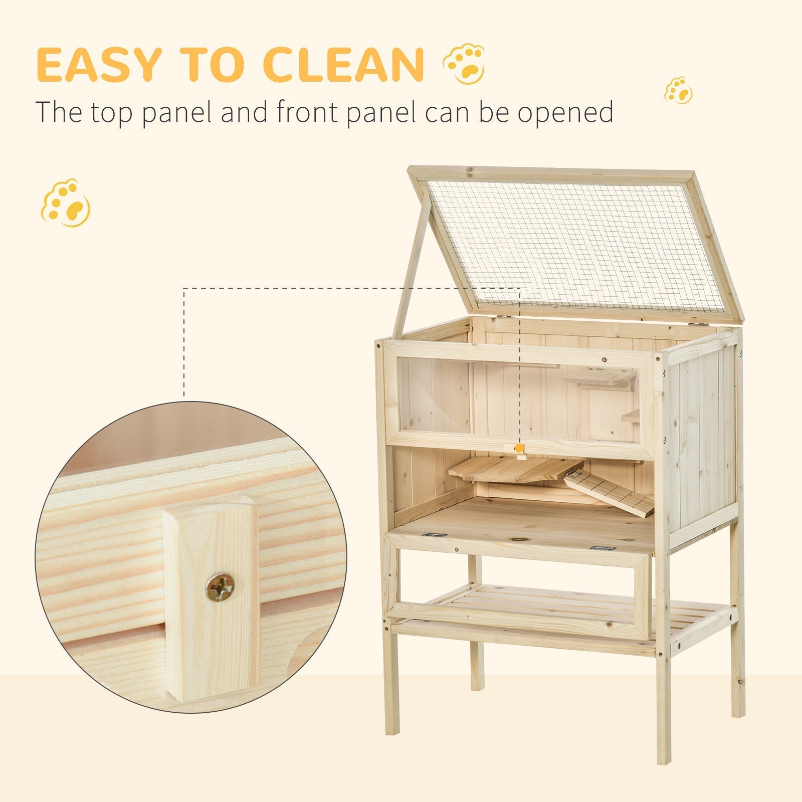 HKM-6945725 3-Tier Wooden Hamster Cage with Openable Top and Ventilated Roof for Small Animals