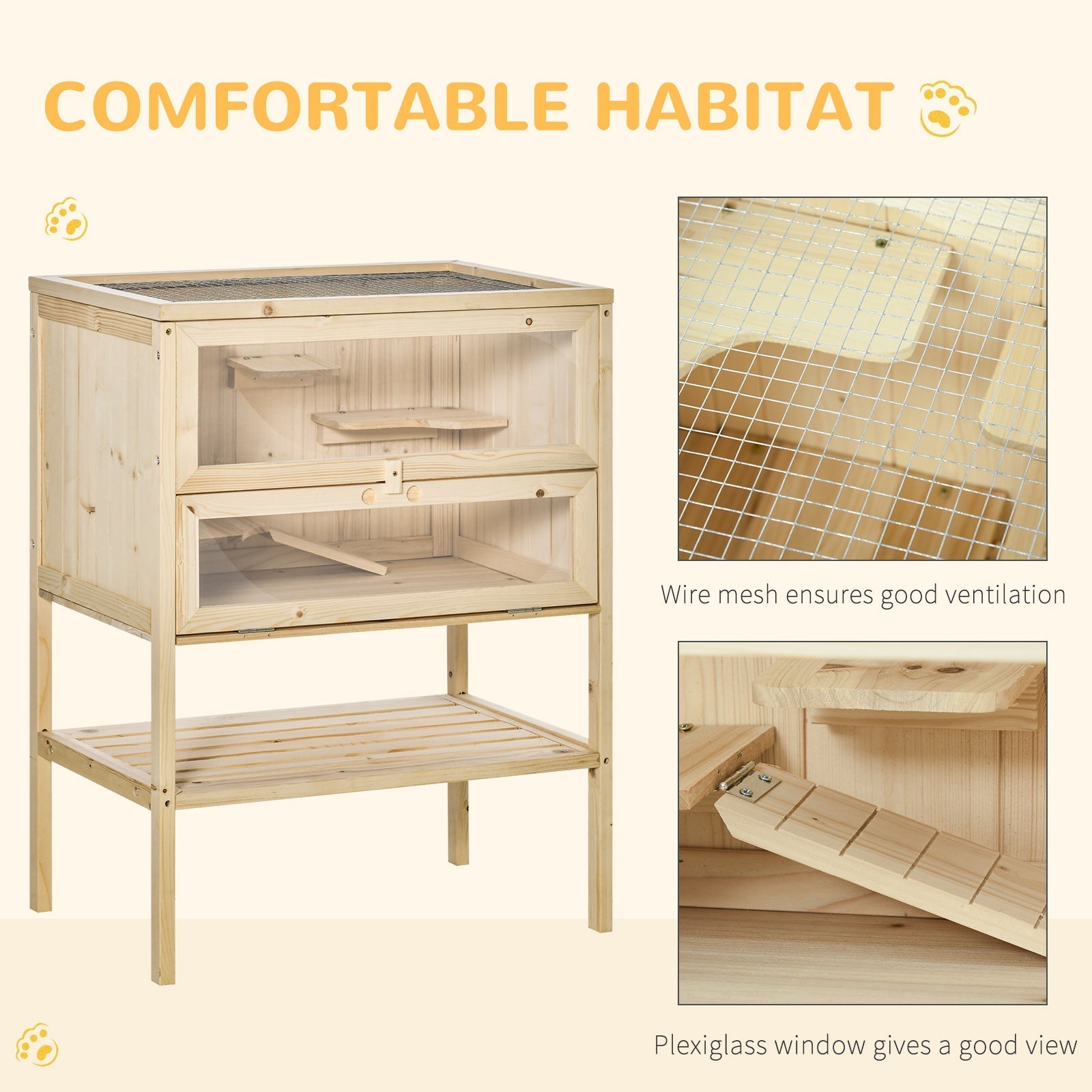 HKM-6945725 3-Tier Wooden Hamster Cage with Openable Top and Ventilated Roof for Small Animals
