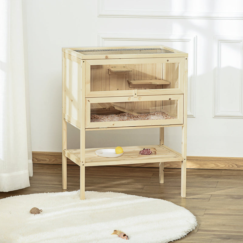 HKM-6945725 3-Tier Wooden Hamster Cage with Openable Top and Ventilated Roof for Small Animals