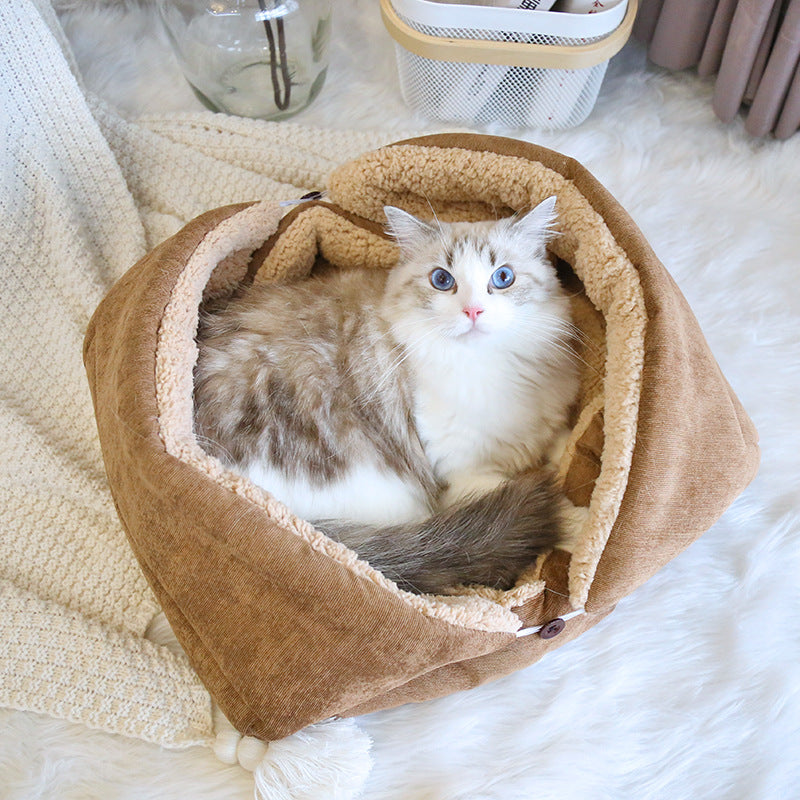 HKM-6946109 Cozy Thick Fleece Cat and Dog Nest Mat for Cage, Available in Brown, Light Gray, Warm Apricot, Sizes S and M