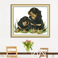 HKM-694675 Two Puppies Hand Cloth Cross Stitch Kit - Eco-Friendly Cotton Fabric, Cartoon Pattern, Multiple Thread Options