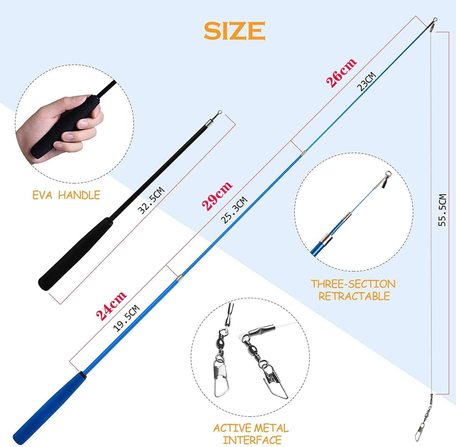 HKM-6946877 Handheld Cat Teaser Fishing Rod with 10 Replacement Feather Heads