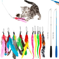 HKM-6946877 Handheld Cat Teaser Fishing Rod with 10 Replacement Feather Heads