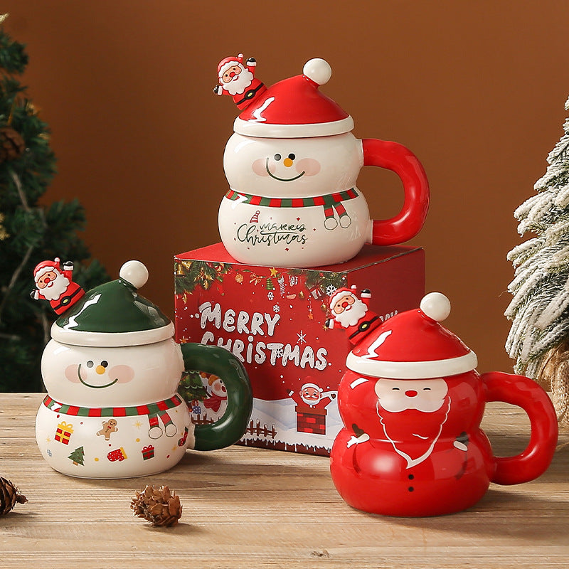 HKM-694803 Christmas Ceramic Snowman Water Cup - Large Capacity 400ml, Gift Boxed