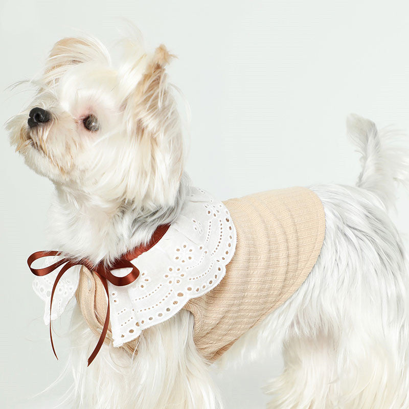 HKM-6948413 Pet Floral Neck Bow Vest for Spring and Autumn - Lightweight and Stretchy Fabric in Mikhaki