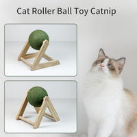 HKM-6949309 Natural Catnip Ball Toy with Wooden Holder for Indoor Cats - Safe and Healthy Catnip Treats