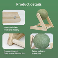 HKM-6949309 Natural Catnip Ball Toy with Wooden Holder for Indoor Cats - Safe and Healthy Catnip Treats