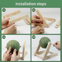 HKM-6949309 Natural Catnip Ball Toy with Wooden Holder for Indoor Cats - Safe and Healthy Catnip Treats