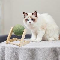 HKM-6949309 Natural Catnip Ball Toy with Wooden Holder for Indoor Cats - Safe and Healthy Catnip Treats