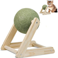 HKM-6949309 Natural Catnip Ball Toy with Wooden Holder for Indoor Cats - Safe and Healthy Catnip Treats