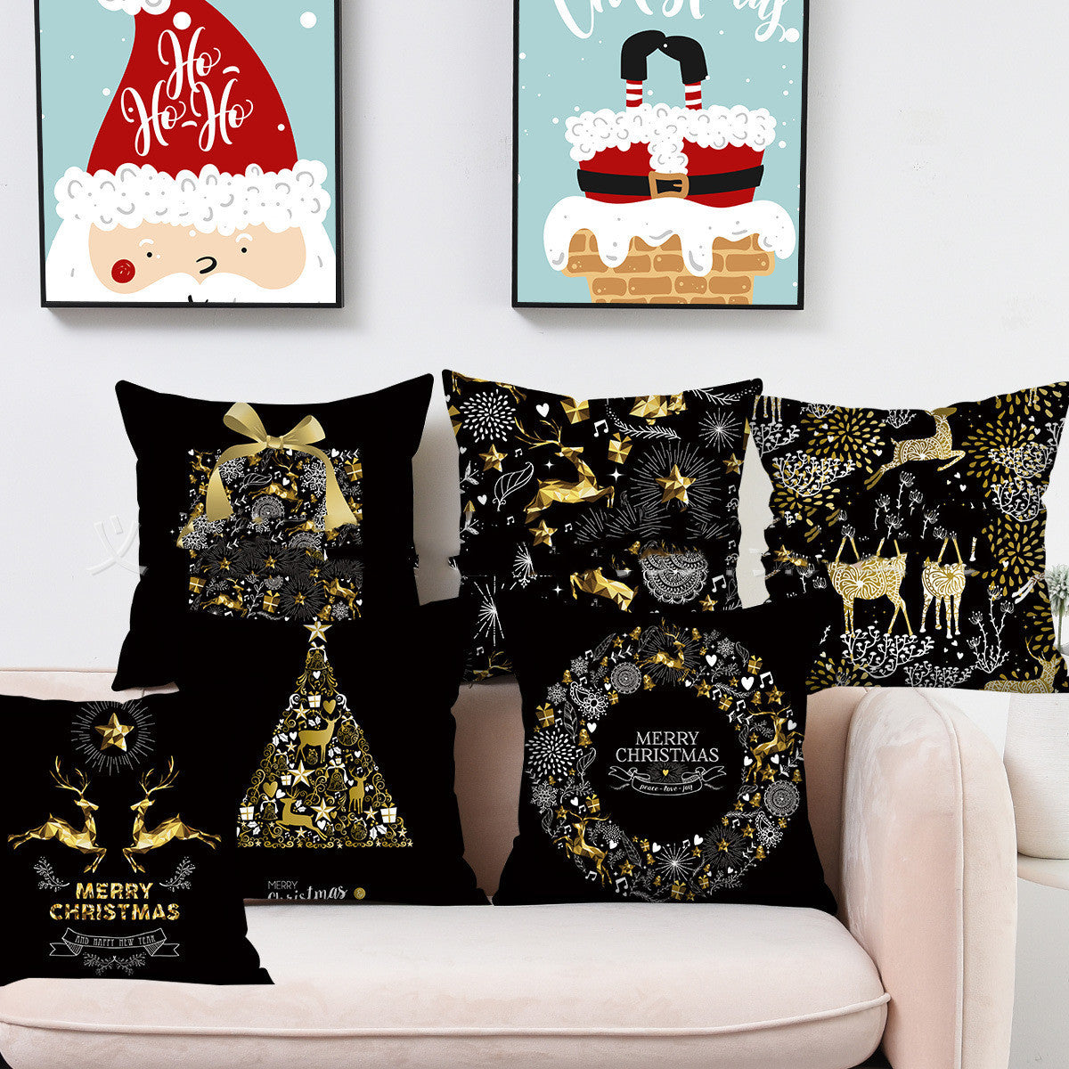 HKM-695059 Printed Christmas Peach Skin Pillowcase for Sofa and Office - 45x45cm