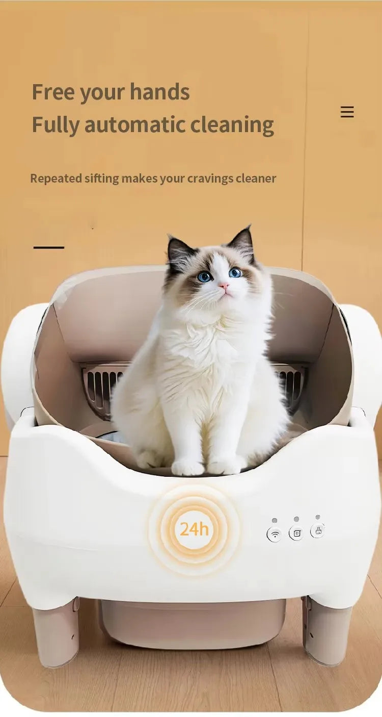 HKM-695123 Automatic Smart Cat Litter Box with Electric Poop Scooper, Eco-Friendly Design, 65L Capacity