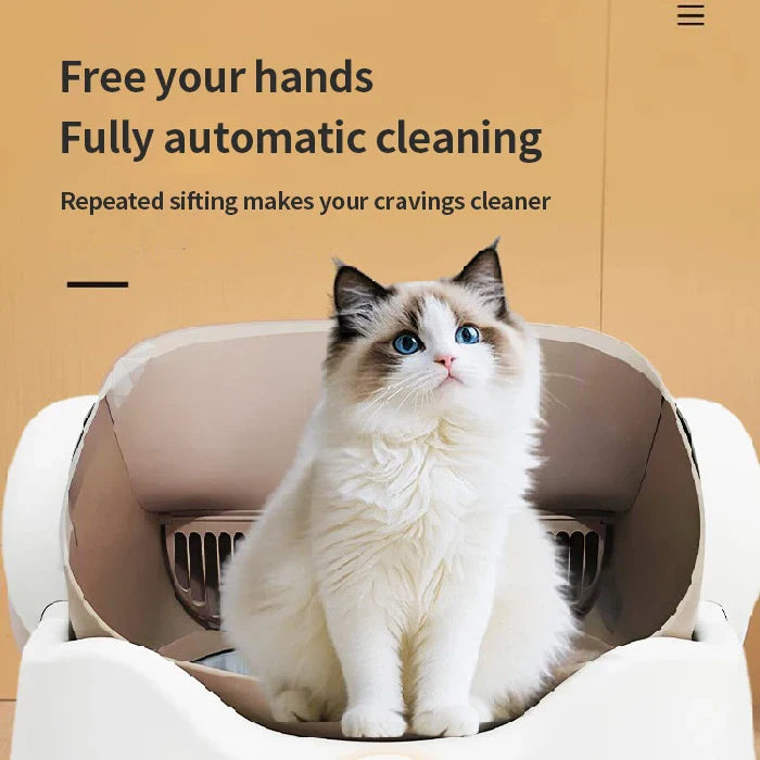 HKM-695123 Automatic Smart Cat Litter Box with Electric Poop Scooper, Eco-Friendly Design, 65L Capacity