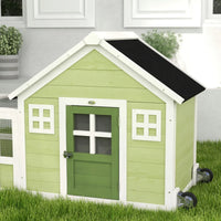 HKM-6951485 64 Inch Rabbit Hutch with Weatherproof Roof, Wheels, and Multiple Access Doors