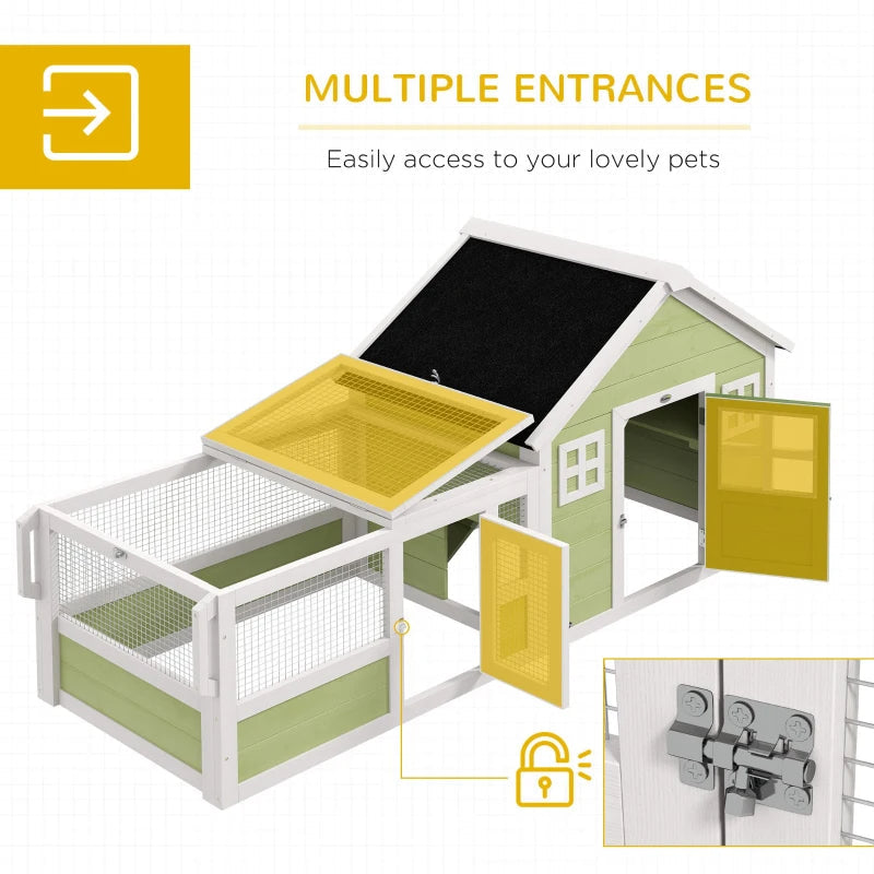 HKM-6951485 64 Inch Rabbit Hutch with Weatherproof Roof, Wheels, and Multiple Access Doors