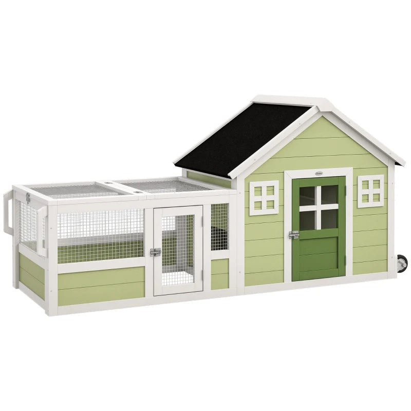 HKM-6951485 64 Inch Rabbit Hutch with Weatherproof Roof, Wheels, and Multiple Access Doors