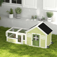 HKM-6951485 64 Inch Rabbit Hutch with Weatherproof Roof, Wheels, and Multiple Access Doors