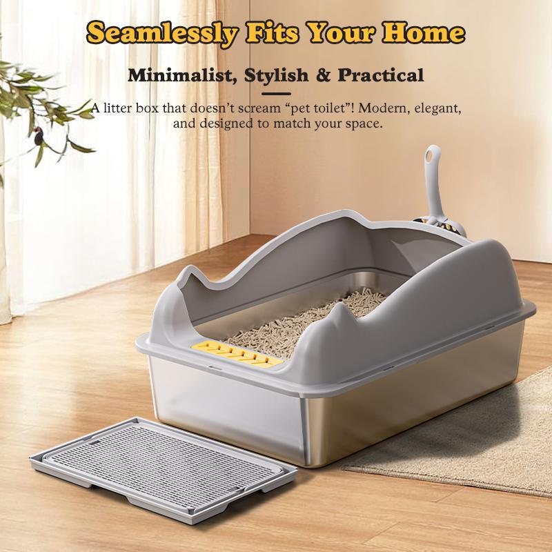 HKM-6953277 Large Stainless Steel Cat Litter Box - Durable, Easy to Clean, Spacious Design