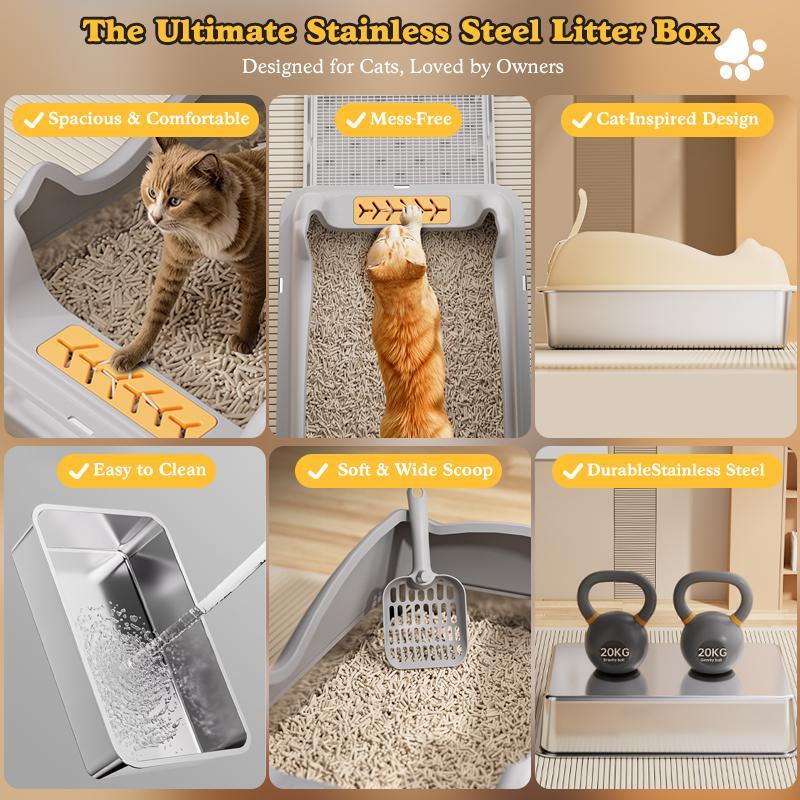 HKM-6953277 Large Stainless Steel Cat Litter Box - Durable, Easy to Clean, Spacious Design