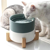 HKM-6953789 Bamboo Frame Monochrome Ceramic Pet Bowl - White, Gray, Dark Green, Frosted Yellow, 15.5cm Diameter