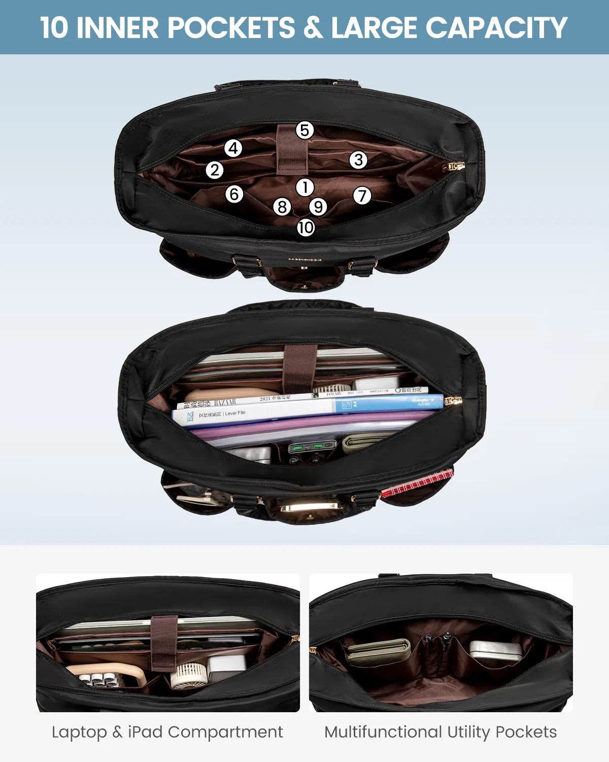HKM-695379 Spacious Laptop Tote Bag with Multiple Pockets for Office, Travel, and Daily Essentials