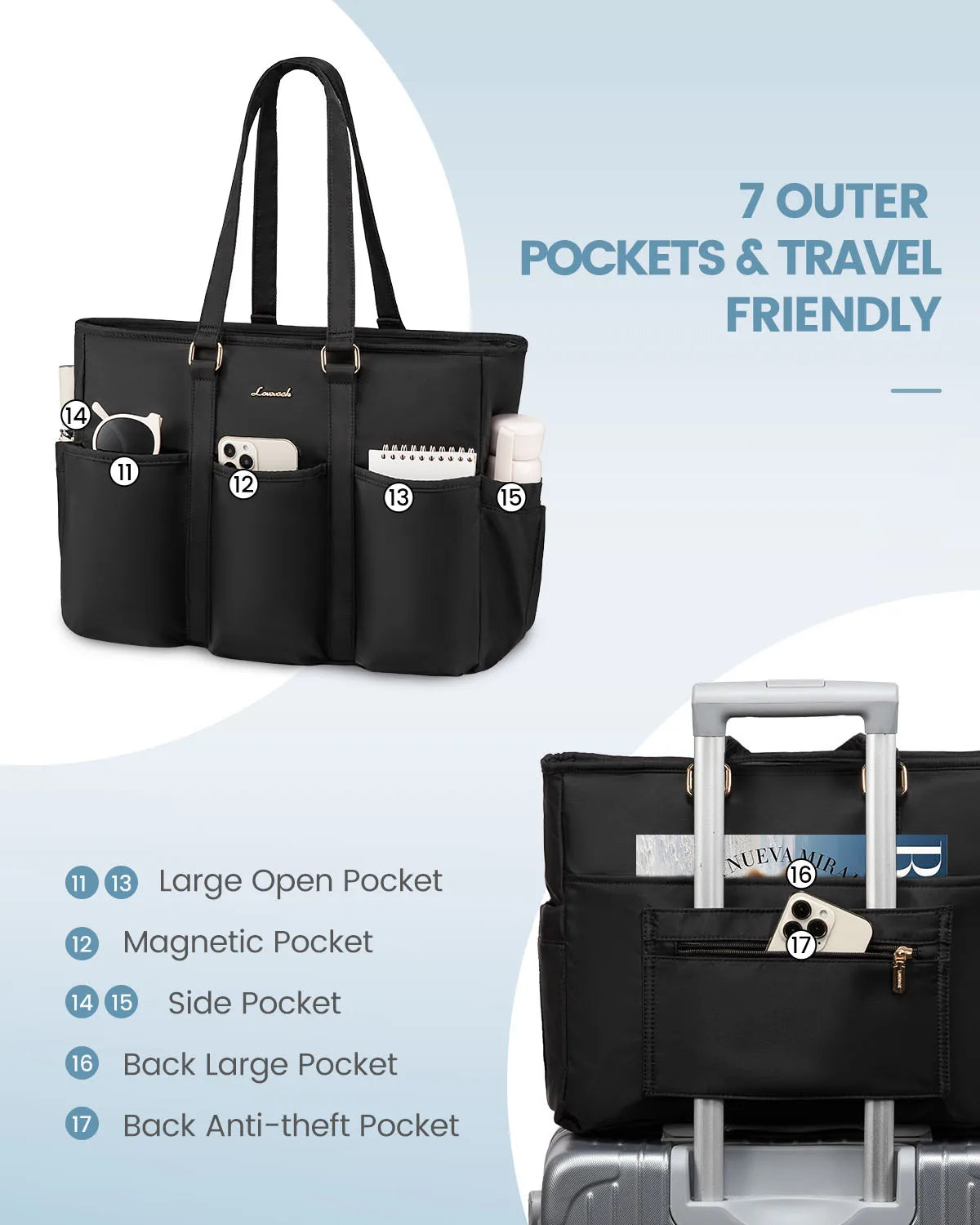 HKM-695379 Spacious Laptop Tote Bag with Multiple Pockets for Office, Travel, and Daily Essentials