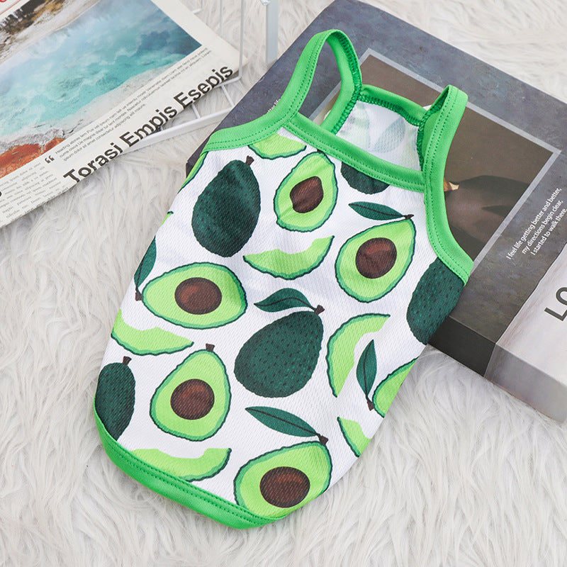 HKM-6954173 Breathable Outdoor Dog Sling Vest in Avocado, Strawberry, and Tropical Fruit ¨C XS to XL Sizes Available