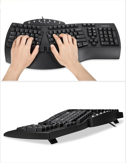 HKM-695507 Ergonomic Split Keyboard with USB Wired Connection - White and Black Design