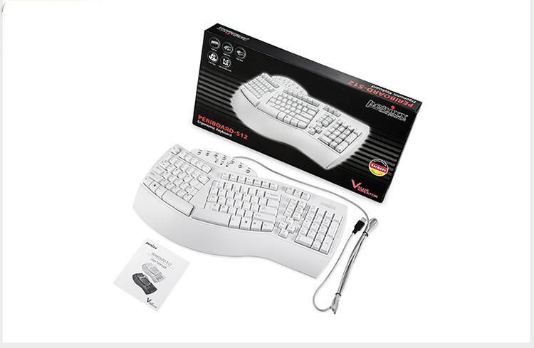 HKM-695507 Ergonomic Split Keyboard with USB Wired Connection - White and Black Design