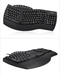 HKM-695507 Ergonomic Split Keyboard with USB Wired Connection - White and Black Design