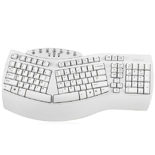 HKM-695507 Ergonomic Split Keyboard with USB Wired Connection - White and Black Design