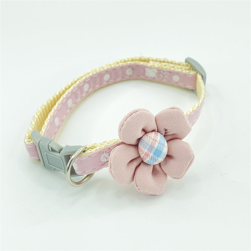 HKM-6955581 Colorful Polka Dot Flower Collar for Pets - Adjustable 19-32cm, Soft Cloth Design