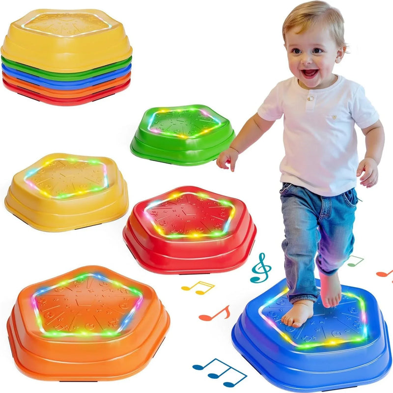 HKM-695635 Rechargeable Non-Slip Balance Stepping Stones with Light & Music - 5 Pieces Educational Sensory Toys