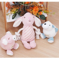 HKM-6958397 Plush Bite-Resistant Dog Toy - Pink Rabbit, Pig, Blue Bear - Soft Cloud Velvet & Cotton Fill