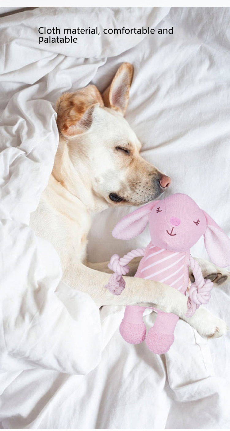 HKM-6958397 Plush Bite-Resistant Dog Toy - Pink Rabbit, Pig, Blue Bear - Soft Cloud Velvet & Cotton Fill