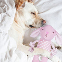 HKM-6958397 Plush Bite-Resistant Dog Toy - Pink Rabbit, Pig, Blue Bear - Soft Cloud Velvet & Cotton Fill