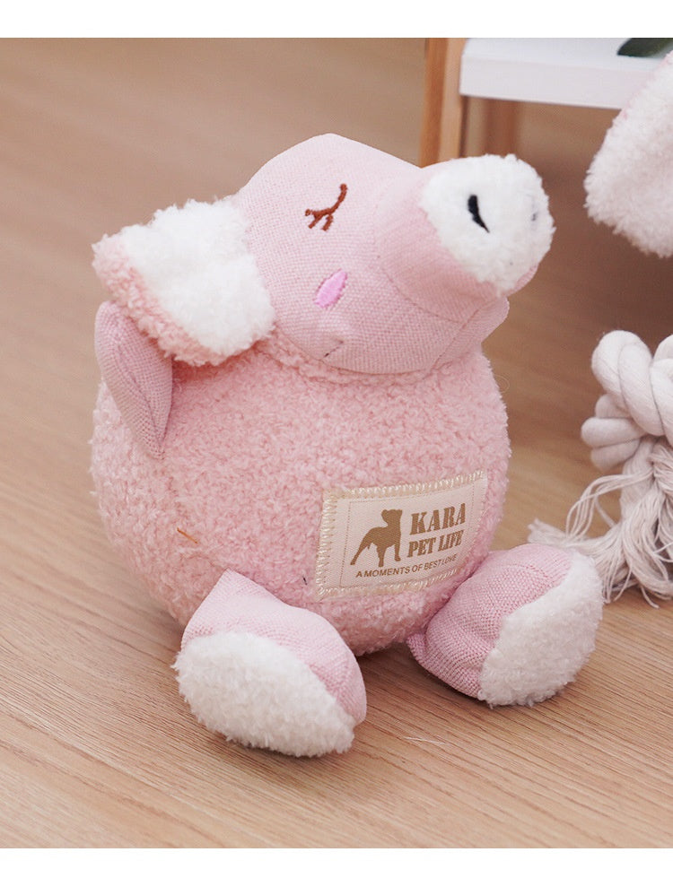 HKM-6958397 Plush Bite-Resistant Dog Toy - Pink Rabbit, Pig, Blue Bear - Soft Cloud Velvet & Cotton Fill
