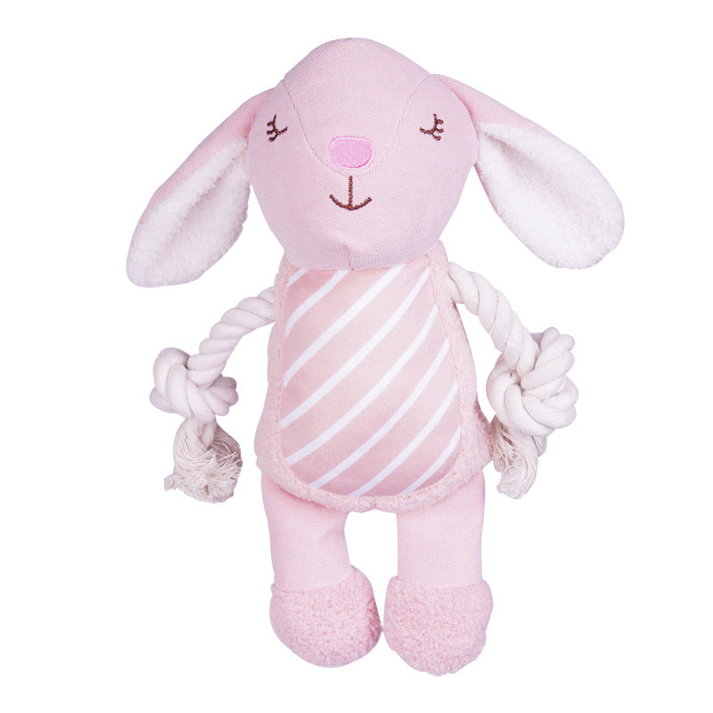 HKM-6958397 Plush Bite-Resistant Dog Toy - Pink Rabbit, Pig, Blue Bear - Soft Cloud Velvet & Cotton Fill