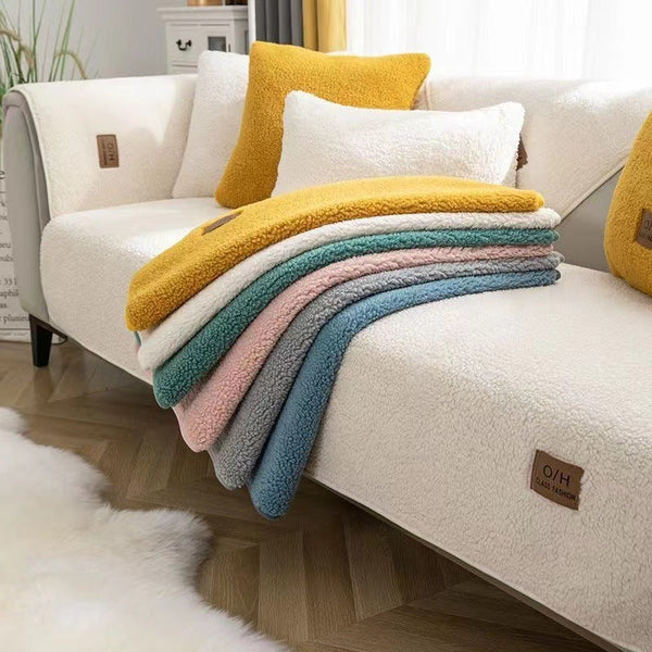 HKM-695891 Lambswool Non-Slip Plush Sofa Cushion Cover in Multiple Sizes and Colors