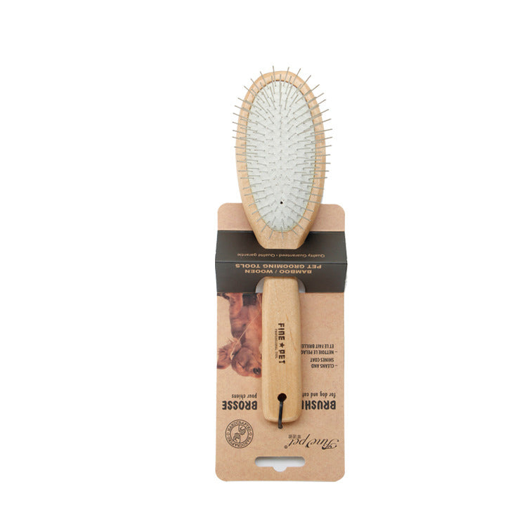 HKM-6959165 Long Haired Pet Grooming Comb - Solid Wood Handle with Stainless Steel Pins