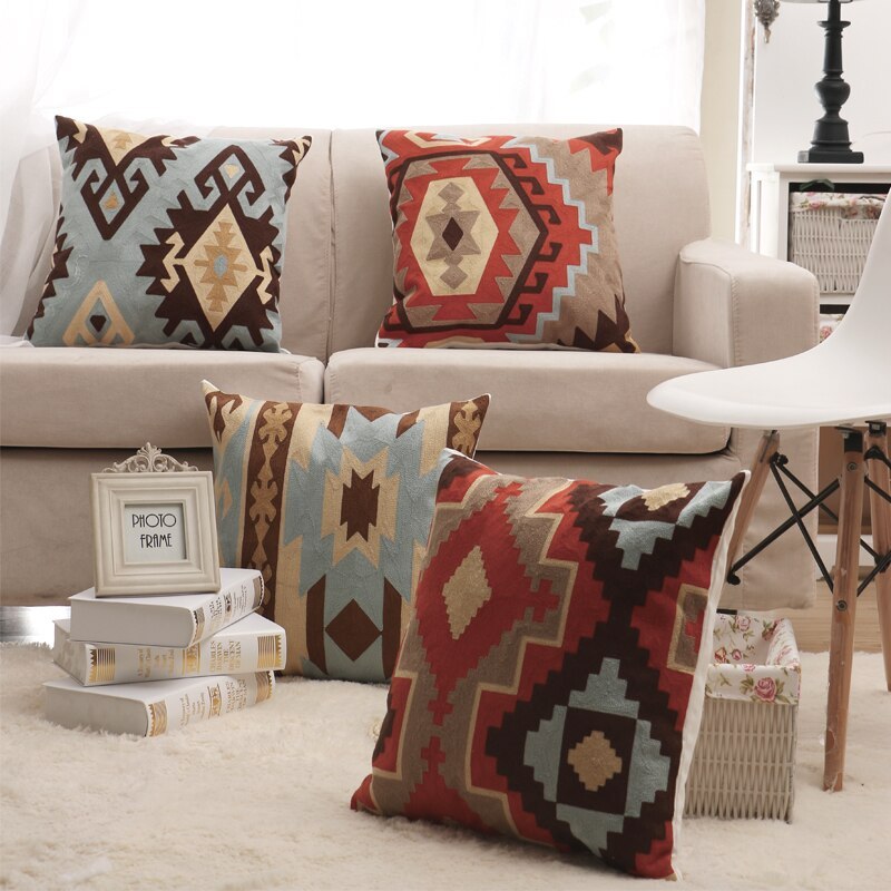 HKM-695955 Cotton Geometric Embroidered Pillowcase - Modern & Simple Design