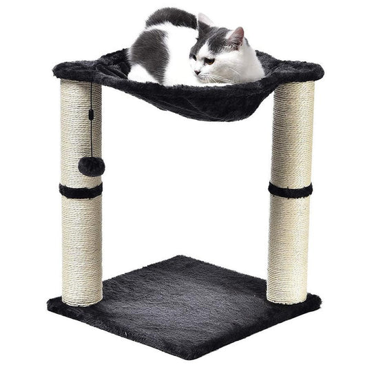 HKM-696147 Integrated Cat Climbing Frame with Sisal Pillar and Hammock – Plush Black Design
