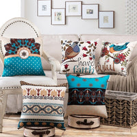 HKM-696275 Tropical Bird Print Linen Pillow Case for Living Spaces - 45cm x 45cm