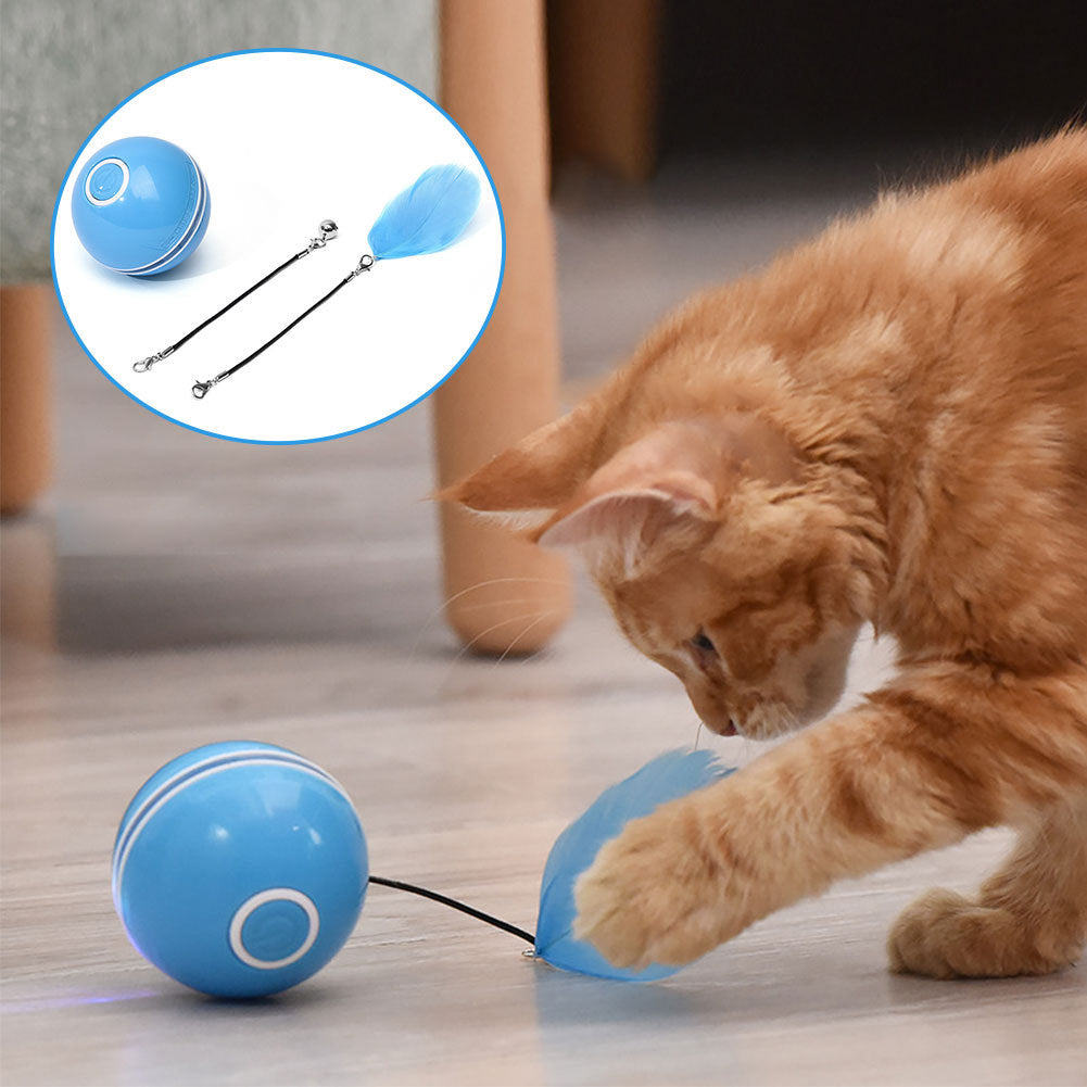 HKM-696339 Colorful LED Laser Cat Ball - USB Rechargeable Fun Toy with Feather and Bell